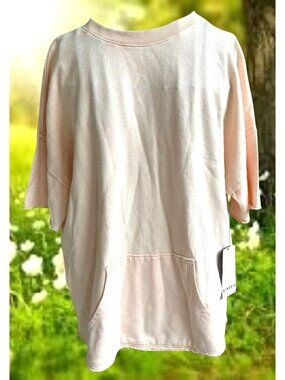 NWT Kinesis Rag Top Pullover Large Peach Cotton Casual Kangaroo Pockets Raw Edge